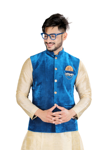 Blue hot sale kurta waistcoat