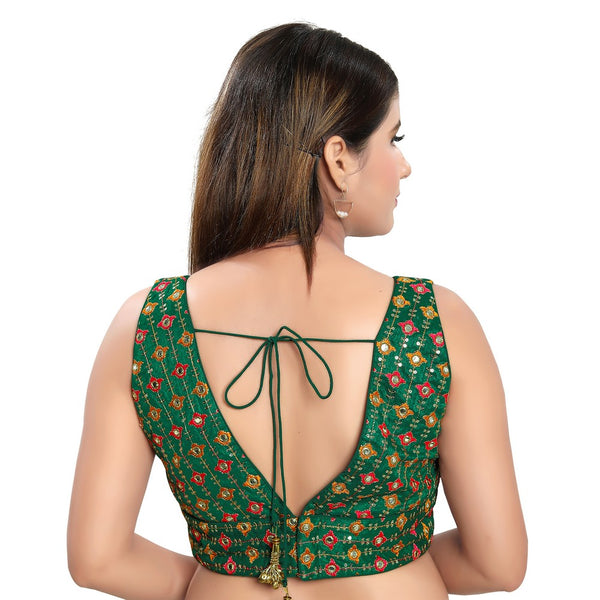 Trendy Green Designer Indian Saree Blouse Choli with V-neck (B-01NS-Gr –  Saris and Things