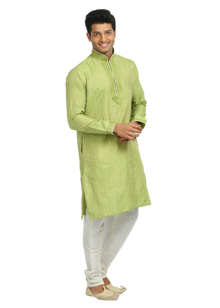 Light Green Cotton Linen Indian Wedding Kurta Pajama Sherwani