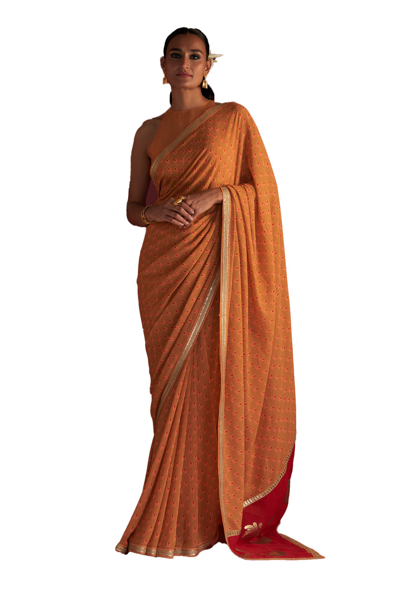 Buy Masaba Caramel Nectar Cup Saree with Unstitched Blouse online