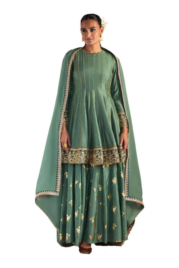 Shop Green Nectar Cup Embroidered Saree & Blouse Piece by MASABA