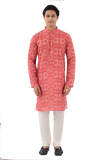 Designer Festive Wear Red Indo Western Cotton Kurta - RK4248