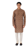 Designer Brown Indo Western Cotton Kurta With Elegant White Design-RK4249