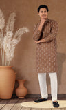 Designer Brown Indo Western Cotton Kurta With Elegant White Design-RK4249