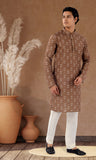 Designer Brown Indo Western Cotton Kurta With Elegant White Design-RK4249