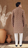 Designer Brown Indo Western Cotton Kurta With Elegant White Design-RK4249