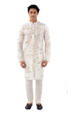 Designer White Floral print Indo western silk kurta pajama- RK4254