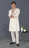 Designer White Floral print Indo western silk kurta pajama- RK4254