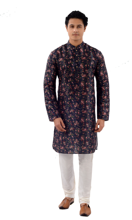 Designer Multicolor Blue and Pink Floral Indo Western Kurta-RK4255