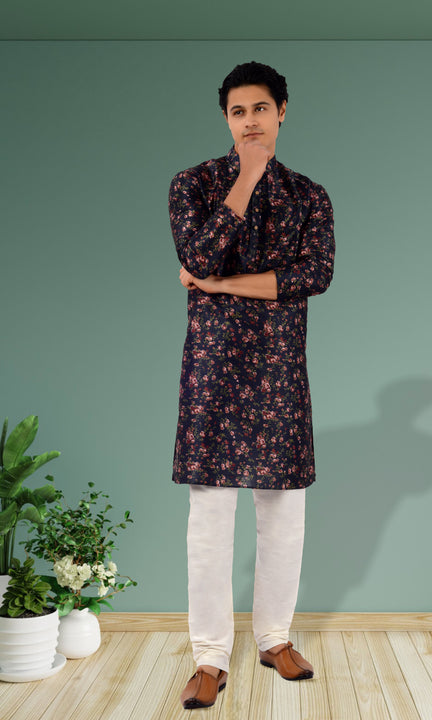 Designer Multicolor Blue and Pink Floral Indo Western Kurta-RK4255