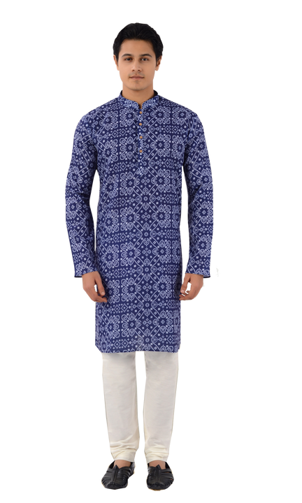 Designer Dark blue Indo Western Kurta with elegant White Design-RK4256