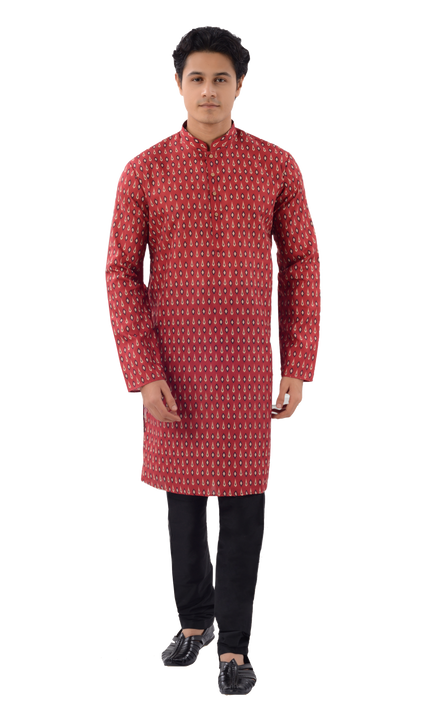 Designer Maroon Digital Print Cotton Indo Western Kurta-RK4257