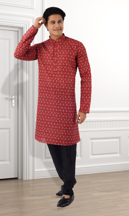 Designer Maroon Digital Print Cotton Indo Western Kurta-RK4257