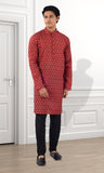 Designer Maroon Digital Print Cotton Indo Western Kurta-RK4257