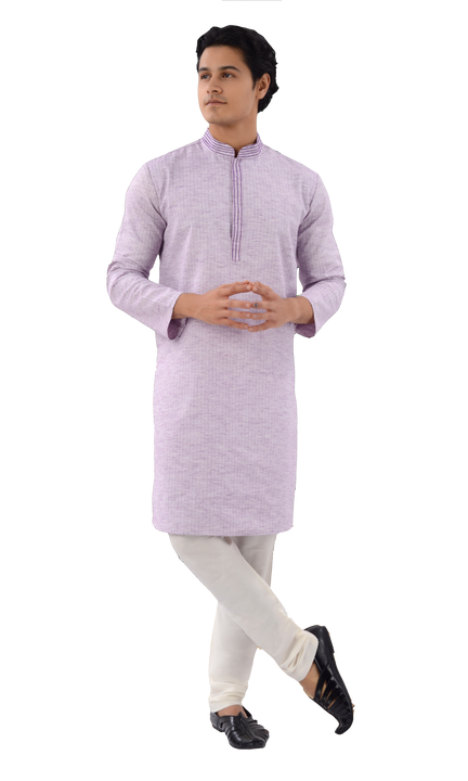 Designer Lavender delicately striped soft cotton Indo western kurta-RK4259