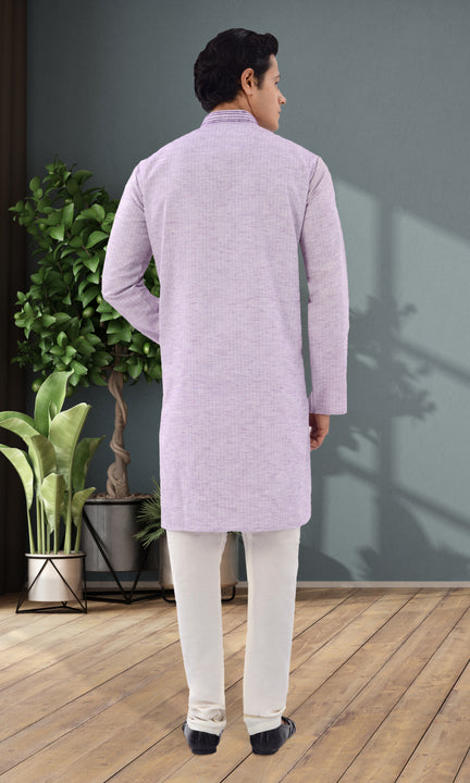 Designer Lavender delicately striped soft cotton Indo western kurta-RK4259