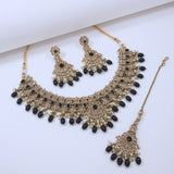 Gorgeous Black Beaded Glass Necklace Set with Earrings and Tika -SNTDC-2