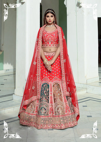 Pink And Red Lakhnavi Silk Wedding Lehenga Choli - Lehengas Designer  Collection