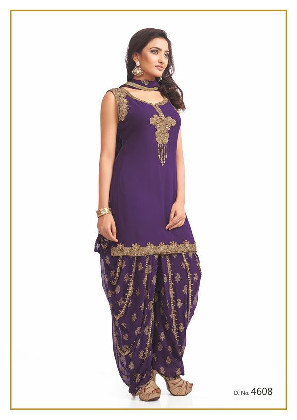 Purple and Gold Festive Patiyala Suit