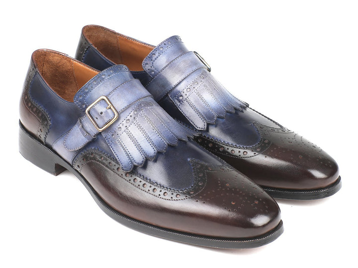 Paul Parkman Kiltie Monkstraps Blue & Brown Shoes (ID#52SL79) Size 8-8.5 D(M) US