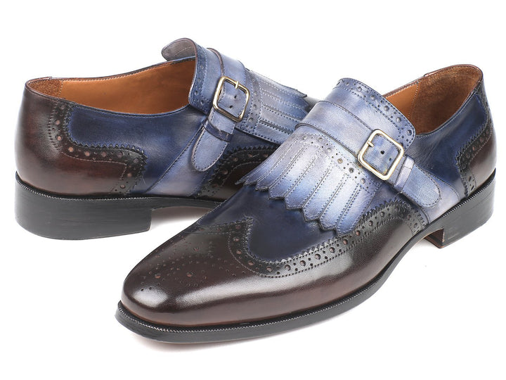 Paul Parkman Kiltie Monkstraps Blue & Brown Shoes (ID#52SL79) Size 6 D(M) US