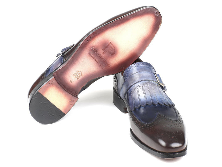 Paul Parkman Kiltie Monkstraps Blue & Brown Shoes (ID#52SL79) Size 12-12.5 D(M) US