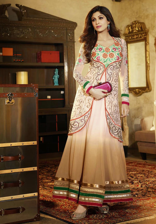 Gorgeous Long Tan Anarkali by Shilpa Shetty (6004)