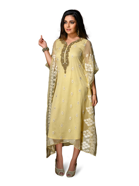 Lime Yellow Kaftan Style Long Kurti – Saris and Things