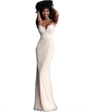 Jovani Silver Nude Spaghetti Straps Beaded Prom Dress