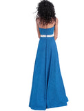 Jovani Atlantic Honor Crystal Embellished Belt Glitter Prom Dress