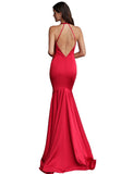 Jovani Red Plunging Neckline Open Back Prom Dress