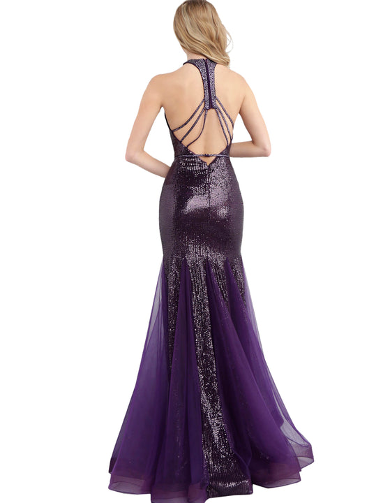 Jovani Amethyst Sequin High Neck Mermaid Prom Dress