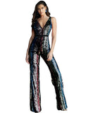 Jovani Multi Sequin V Neck Prom Jumpsuit Dress