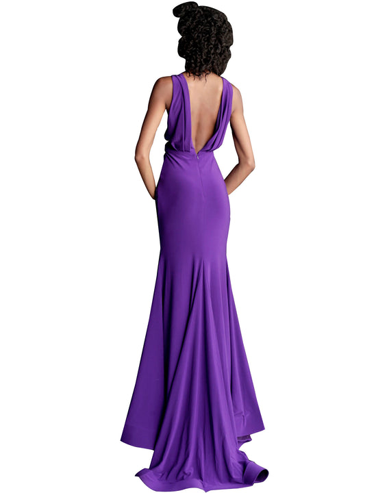 Jovani Purple Sleeveless Ruched Bodice Fitted Prom Dress