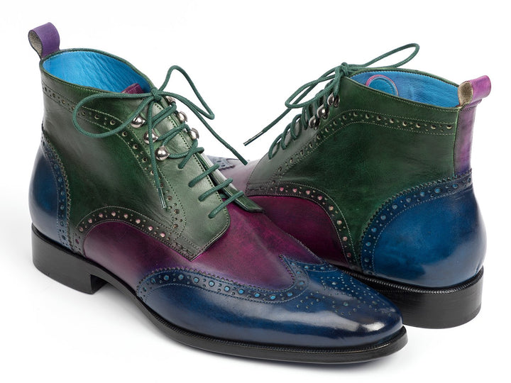 Paul Parkman Wingtip Ankle Boots Three Tone Blue Purple Green (ID#777-BLU-PRP) Size 8-8.5 D(M) US