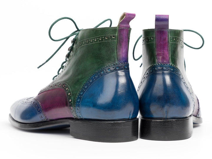 Paul Parkman Wingtip Ankle Boots Three Tone Blue Purple Green (ID#777-BLU-PRP) Size 9.5-10 D(M) US