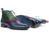 Paul Parkman Wingtip Ankle Boots Three Tone Blue Purple Green (ID#777-BLU-PRP) Size 9.5-10 D(M) US