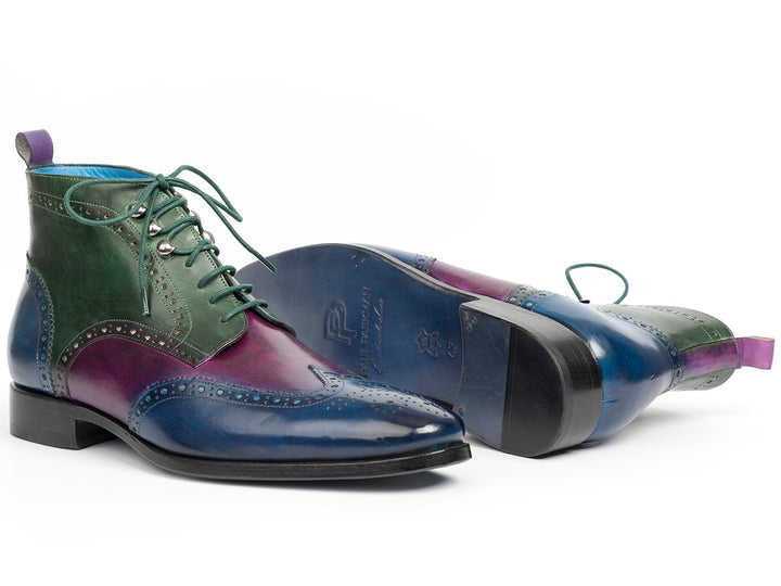 Paul Parkman Wingtip Ankle Boots Three Tone Blue Purple Green (ID#777-BLU-PRP)