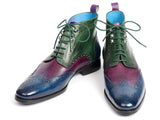 Paul Parkman Wingtip Ankle Boots Three Tone Blue Purple Green (ID#777-BLU-PRP) Size 11.5 D(M) US