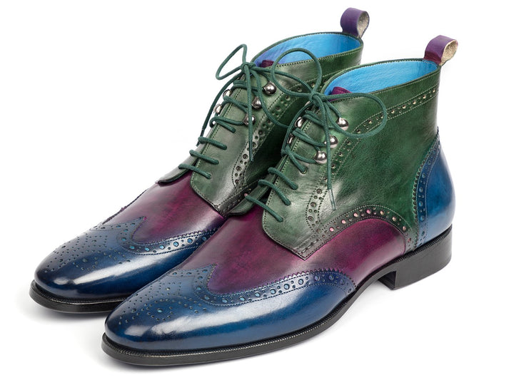 Paul Parkman Wingtip Ankle Boots Three Tone Blue Purple Green (ID#777-BLU-PRP) Size 13 D(M) US