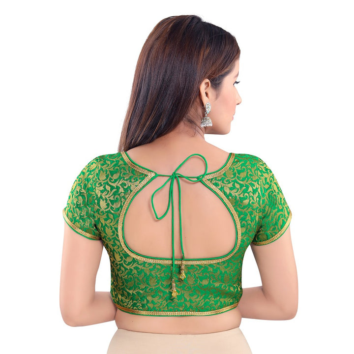 Designer Indian Traditional Green Brocade Silk Saree Blouse Choli