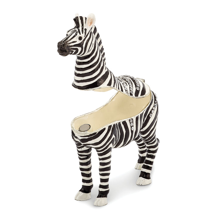 Bejeweled Zebra Trinket Box with Charm Pendant