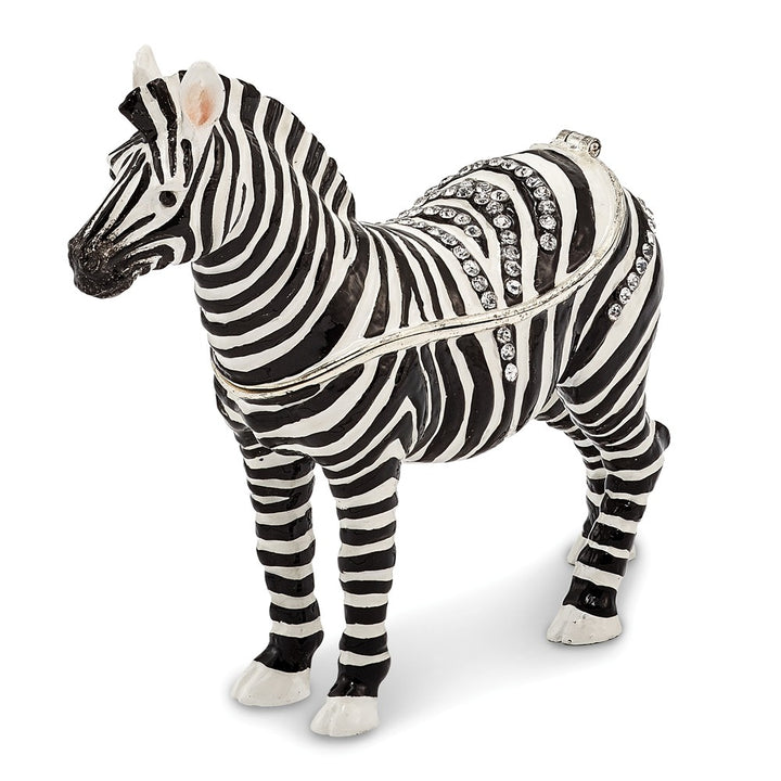 Bejeweled Zebra Trinket Box with Charm Pendant