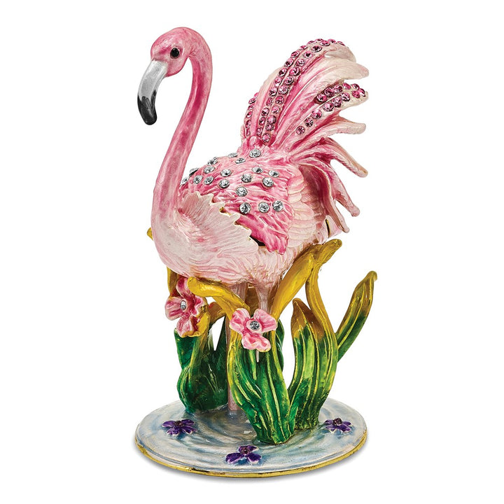 Bejeweled Pink Flamingo Trinket Box with Charm Pendant