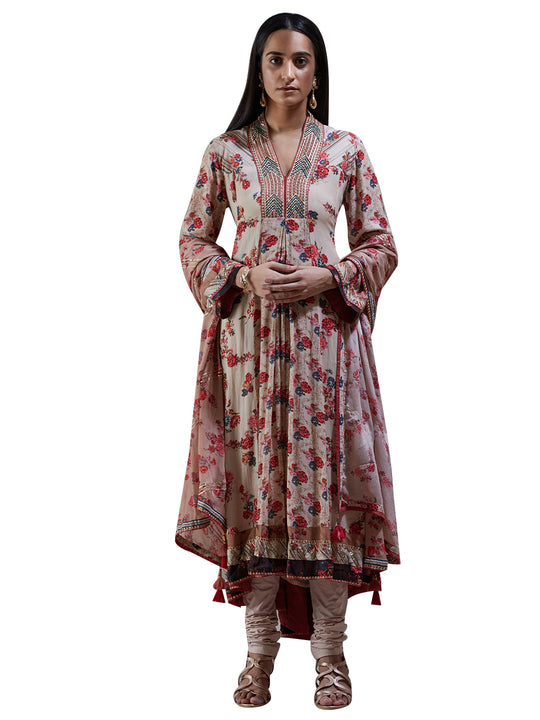 Ritu Kumar Ecru & Multi Floral Print Suit Set – Saris and Things