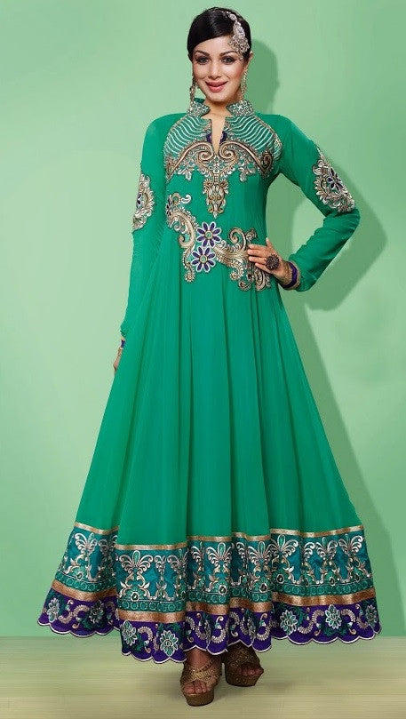 Enthralling Designer Mint Colored Shiffon Long Anarkali D-706