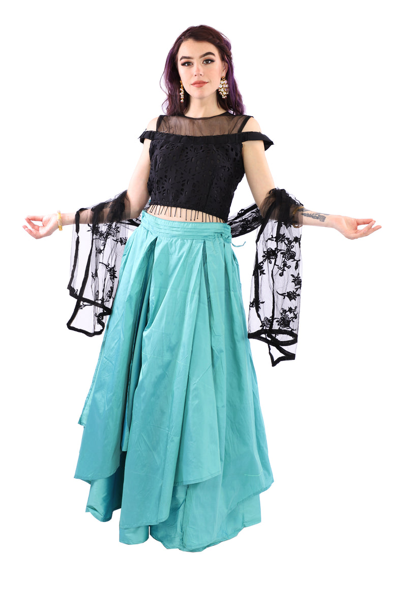 Multi-color readymade organza lehenga floral glitter printed skirt,round  necked sleeveless crop top & net ruffle dupatta