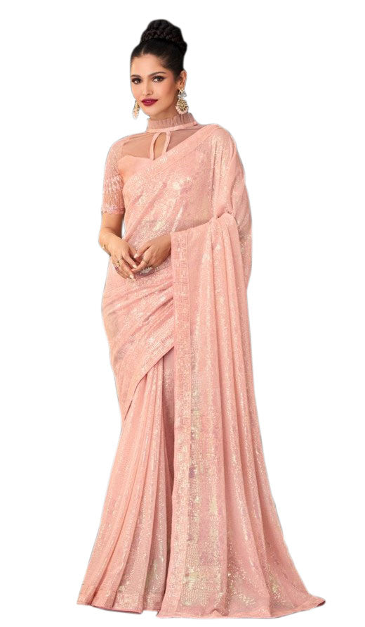 Light Pink Heavy Georgette Lakhnavi Saree – Leemboodi