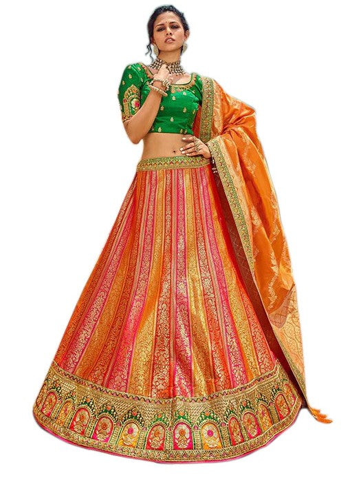 Yellow Indian Wedding Lehenga With Contrast Pink Blouse With Mint Green  Chanderi Dupatta - Etsy