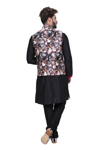 Buy Benstoke Men's Silk Blend Black Kurta With Pyjama & Pink Nehru Jacket  Online at Best Prices in India - JioMart.